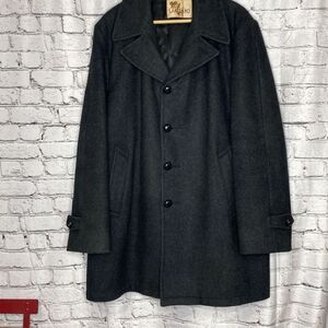 Vintage Lakeland Monroe Heavyweight Wool Pea Trench Coat Grey Lined Buttons Mens